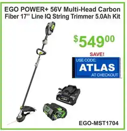 Atlas Tools & Machinery EGO POWER+ 56V Multi-Head Carbon Fiber 17 Line IQ String Trimmer 5.0Ah Kit offer