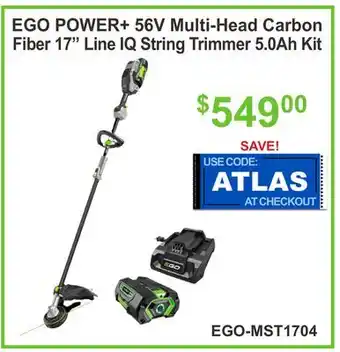 Atlas Tools & Machinery EGO POWER+ 56V Multi-Head Carbon Fiber 17 Line IQ String Trimmer 5.0Ah Kit offer