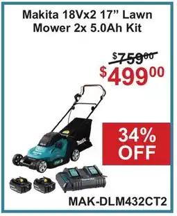 Atlas Tools & Machinery Makita 18Vx2 17 Lawn Mower 2x 5.0Ah Kit offer