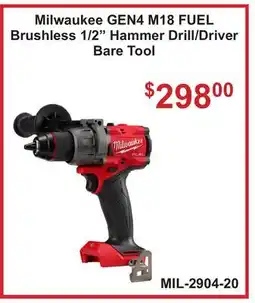 Atlas Tools & Machinery Milwaukee GEN4 M18 FUEL Brushless 1/2 Hammer Drill/Driver Bare Tool offer