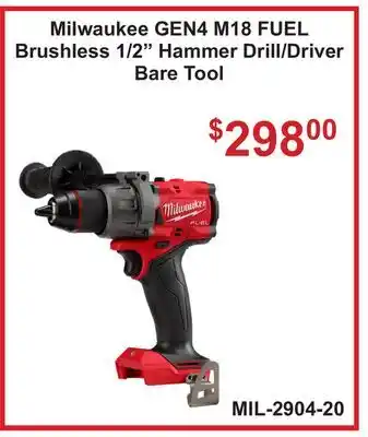 Atlas Tools & Machinery Milwaukee GEN4 M18 FUEL Brushless 1/2 Hammer Drill/Driver Bare Tool offer