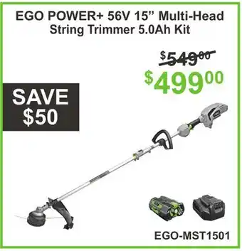 Atlas Tools & Machinery EGO POWER+ 56V 15 Multi-Head String Trimmer 5.0Ah Kit offer