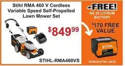 Atlas Tools & Machinery Stihl RMA 460 V Cordless Variable Speed Self-Propelled Lawn Mower Set offer