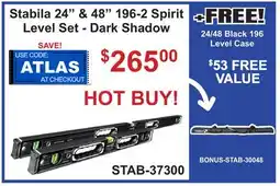 Atlas Tools & Machinery Stabila 24 & 48 196-2 Spirit Level Set - Dark Shadow offer