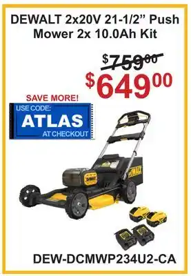 Atlas Tools & Machinery DEWALT 2x20V 21-1/2 Push Mower 2x 10.0Ah Kit offer