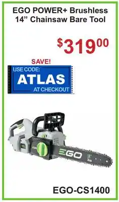 Atlas Tools & Machinery EGO POWER+ Brushless 14 Chainsaw Bare Tool offer
