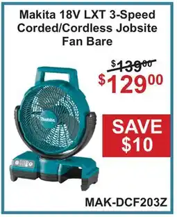 Atlas Tools & Machinery Makita 18V LXT 3-Speed Corded/Cordless Jobsite Fan Bare offer