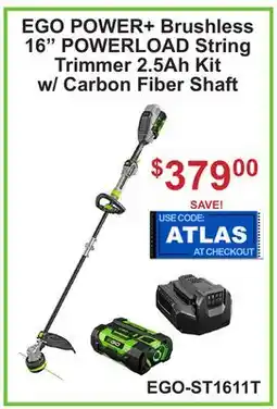 Atlas Tools & Machinery EGO POWER+ Brushless 16 POWERLOAD String Trimmer 2.5Ah Kit w/ Carbon Fiber Shaft offer