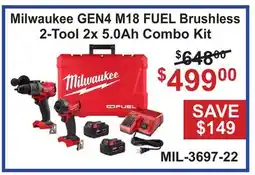 Atlas Tools & Machinery Milwaukee GEN4 M18 FUEL Brushless 2-Tool 2x 5.0Ah Combo Kit offer
