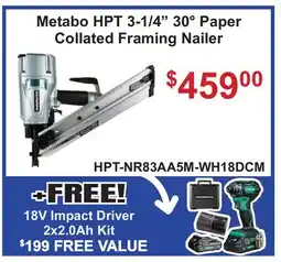 Atlas Tools & Machinery Metabo HPT 3-1/4 30° Paper Collated Framing Nailer offer