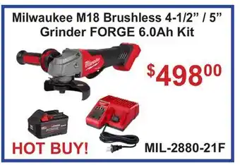 Atlas Tools & Machinery Milwaukee M18 Brushless 4-1/2 / 5 Grinder FORGE 6.0Ah Kit offer