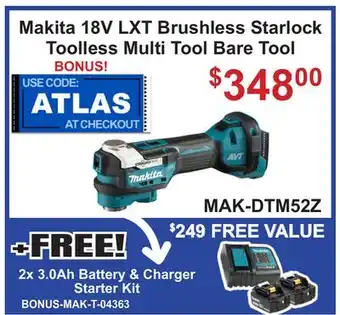 Atlas Tools & Machinery Makita 18V LXT Brushless Starlock Toolless Multi Tool Bare Tool offer