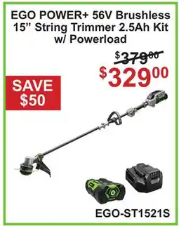 Atlas Tools & Machinery EGO POWER+ 56V Brushless 15 String Trimmer 2.5Ah Kit w/ Powerload offer