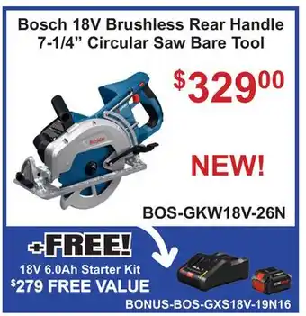 Atlas Tools & Machinery Bosch 18V Brushless Rear Handle 7-1/4 Circular Saw Bare Tool offer