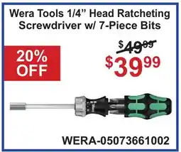 Atlas Tools & Machinery Wera Tools 1/4 Head Ratcheting Screwdriver w/ 7-Piece Bits offer
