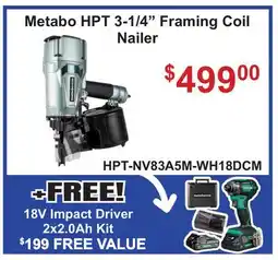 Atlas Tools & Machinery Metabo HPT 3-1/4 Framing Coil Nailer offer