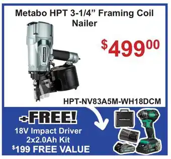 Atlas Tools & Machinery Metabo HPT 3-1/4 Framing Coil Nailer offer