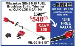 Atlas Tools & Machinery Milwaukee GEN2 M18 FUEL Brushless String Trimmer w/ QUIK-LOK 8.0Ah Kit offer