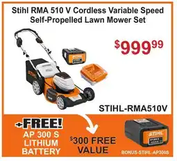 Atlas Tools & Machinery Stihl RMA 510 V Cordless Variable Speed Self-Propelled Lawn Mower Set offer