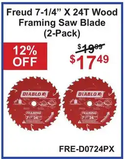Atlas Tools & Machinery Freud 7-1/4 X 24T Wood Framing Saw Blade (2-Pack) offer