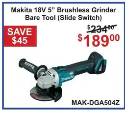 Atlas Tools & Machinery Makita 18V 5 Brushless Grinder Bare Tool (Slide Switch) offer