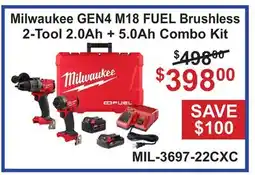 Atlas Tools & Machinery Milwaukee GEN4 M18 FUEL Brushless 2-Tool 2.0Ah + 5.0Ah Combo Kit offer