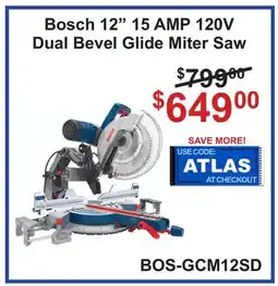 Atlas Tools & Machinery Bosch 12 15 AMP 120V Dual Bevel Glide Miter Saw offer