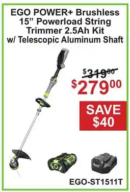 Atlas Tools & Machinery EGO POWER+ Brushless 15 Powerload String Trimmer 2.5Ah Kit w/ Telescopic Aluminum Shaft offer
