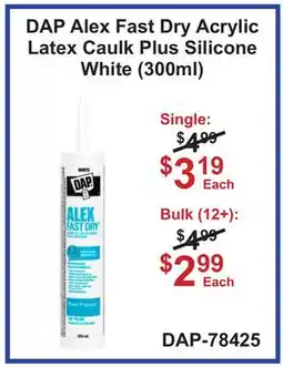 Atlas Tools & Machinery DAP Alex Fast Dry Acrylic Latex Caulk Plus Silicone White (300ml) offer