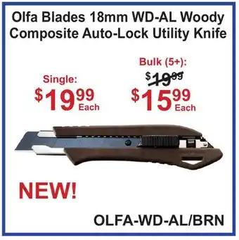 Atlas Tools & Machinery Olfa Blades 18mm WD-AL Woody Composite Auto-Lock Utility Knife offer