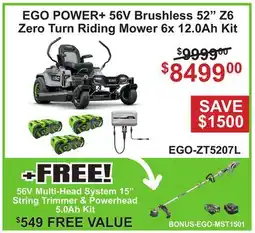 Atlas Tools & Machinery EGO POWER+ 56V Brushless 52 Z6 Zero Turn Riding Mower 6x 12.0Ah Kit offer
