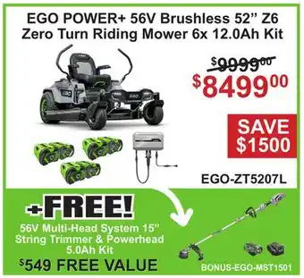 Atlas Tools & Machinery EGO POWER+ 56V Brushless 52 Z6 Zero Turn Riding Mower 6x 12.0Ah Kit offer