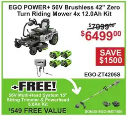 Atlas Tools & Machinery EGO POWER+ 56V Brushless 42 Zero Turn Riding Mower 4x 12.0Ah Kit offer