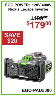 Atlas Tools & Machinery EGO POWER+ 120V 400W Nexus Escape Inverter offer