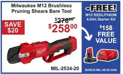 Atlas Tools & Machinery Milwaukee M12 Brushless Pruning Shears Bare Tool offer