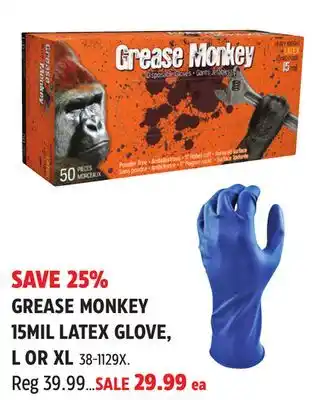 Canadian Tire GREASE MONKEY 15MIL LATEX GLOVE offer