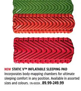 Canadian Tire STATIC V INFLATABLE SLEEPING PAD offer