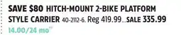 Canadian Tire Raleigh HITCH-MOUNT 2-BIKE PLATFORM STYLE CARRIER offer