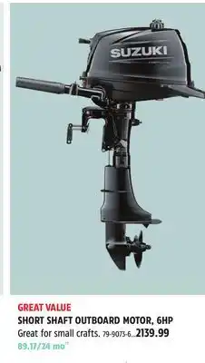 Canadian Tire SUZUKI SHORT SHAFT OUTBOARD MOTOR, 6HP offer