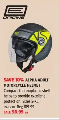 Canadian Tire ORIGINE ALPHA ADULT MOTORCYCLE HELMET offer