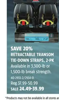 Canadian Tire MOTOMASTER RETRACTABLE TRANSOM TIE-DOWN STRAPS offer