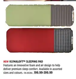 Canadian Tire KLYMIT KLYMALOFT SLEEPING PAD offer