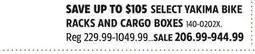 Canadian Tire SELECT YAKIMA BIKE RACKS AND CARGO BOXES offer