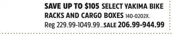 Canadian Tire SELECT YAKIMA BIKE RACKS AND CARGO BOXES offer
