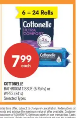 Shoppers Drug Mart COTTONELLE BATHROOM TISSUE (6 Rolls) or WIPES (84's) offer