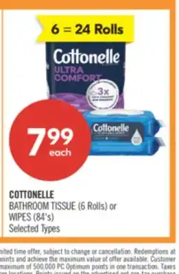 Shoppers Drug Mart COTTONELLE BATHROOM TISSUE (6 Rolls) or WIPES (84's) offer