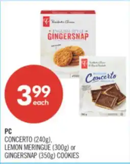 Shoppers Drug Mart PC CONCERTO 240g, LEMON MERINGUE 300g or GINGERSNAP 350g COOKIES offer