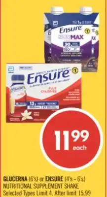 Shoppers Drug Mart GLUCERNA (6's) or ENSURE (4's - 6's) NUTRITIONAL SUPPLEMENT SHAKE offer