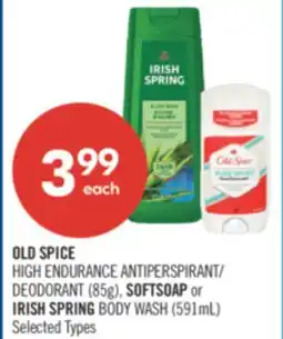 Shoppers Drug Mart OLD SPICE HIGH ENDURANCE ANTIPERSPIRANT/DEODORANT (85g), SOFTSOAP or IRISH SPRING BODY WASH (591mL) offer