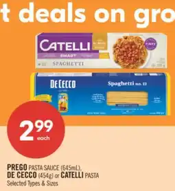 Shoppers Drug Mart PREGO PASTA SAUCE (645mL), DE CECCO (454g) OR CATELLI PASTA offer